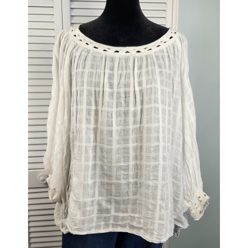 White Boho Top Long Sleeve Size Small Balloon Sleeve Boho Max Studio